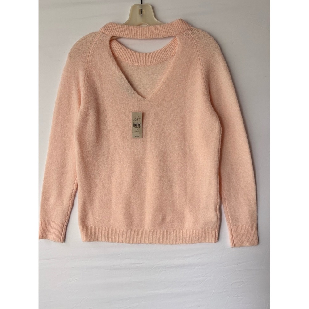 LOFT Petites Peach Cutout V-Back Choker Neck Knit Sweater MP NWT - Picture 3 of 7